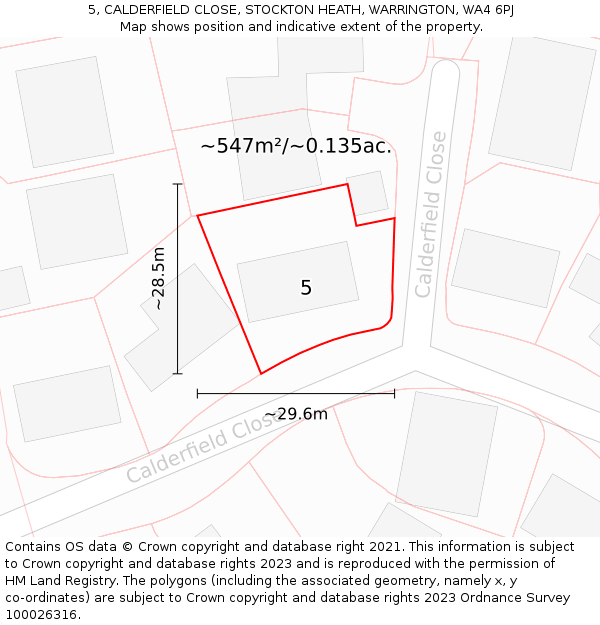 5, CALDERFIELD CLOSE, STOCKTON HEATH, WARRINGTON, WA4 6PJ: Plot and title map