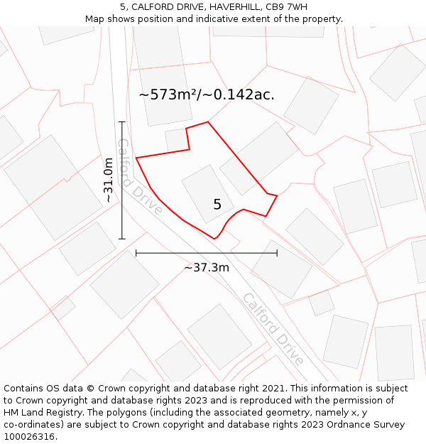 5, CALFORD DRIVE, HAVERHILL, CB9 7WH: Plot and title map