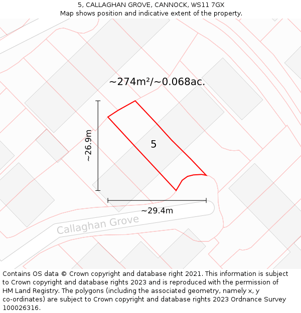 5, CALLAGHAN GROVE, CANNOCK, WS11 7GX: Plot and title map