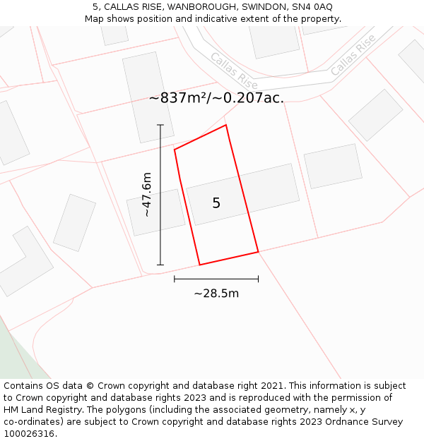 5, CALLAS RISE, WANBOROUGH, SWINDON, SN4 0AQ: Plot and title map