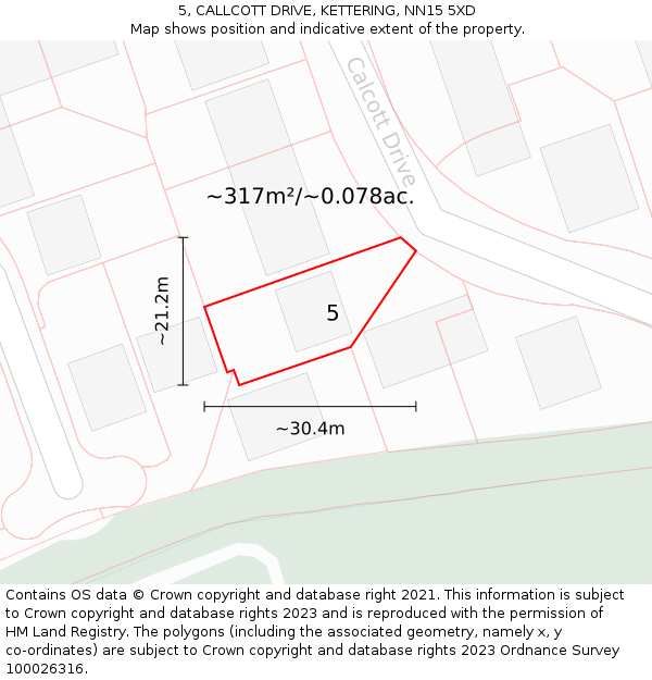 5, CALLCOTT DRIVE, KETTERING, NN15 5XD: Plot and title map