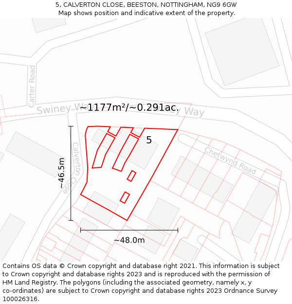 5, CALVERTON CLOSE, BEESTON, NOTTINGHAM, NG9 6GW: Plot and title map