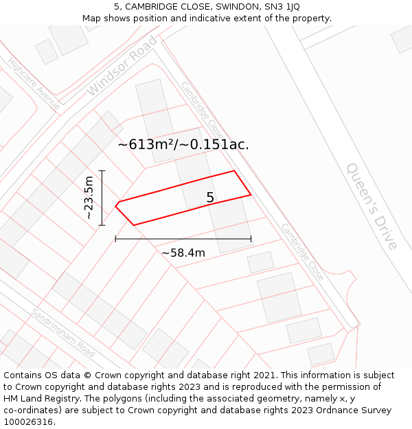 5, CAMBRIDGE CLOSE, SWINDON, SN3 1JQ: Plot and title map