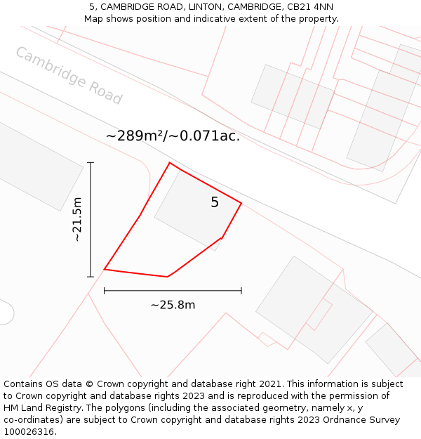 5, CAMBRIDGE ROAD, LINTON, CAMBRIDGE, CB21 4NN: Plot and title map