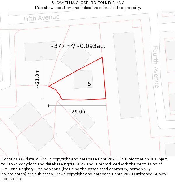 5, CAMELLIA CLOSE, BOLTON, BL1 4NY: Plot and title map