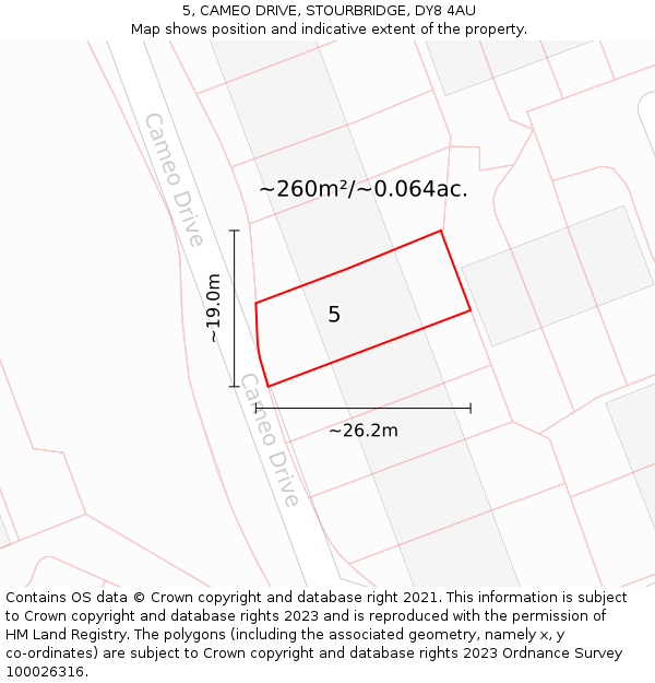 5, CAMEO DRIVE, STOURBRIDGE, DY8 4AU: Plot and title map