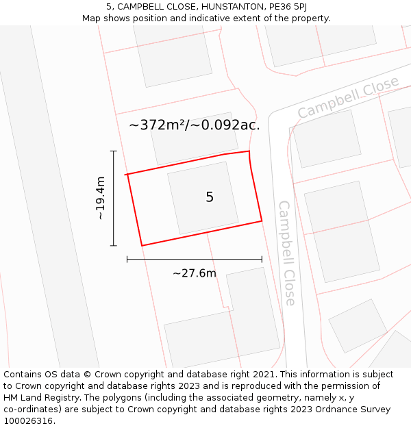 5, CAMPBELL CLOSE, HUNSTANTON, PE36 5PJ: Plot and title map