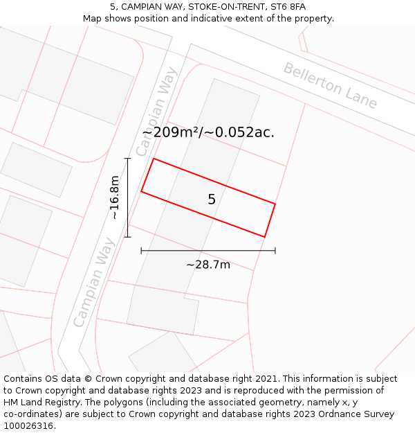 5, CAMPIAN WAY, STOKE-ON-TRENT, ST6 8FA: Plot and title map