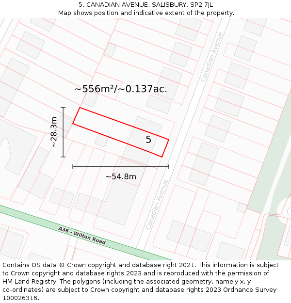 5, CANADIAN AVENUE, SALISBURY, SP2 7JL: Plot and title map