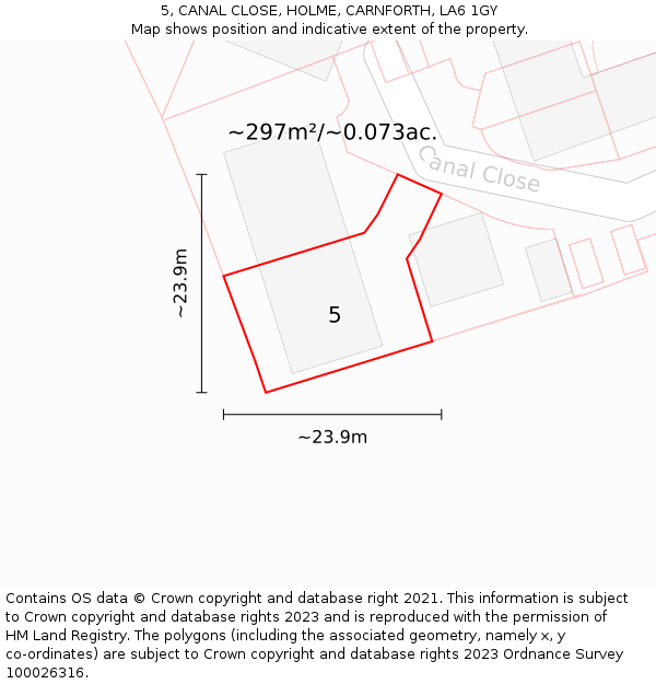 5, CANAL CLOSE, HOLME, CARNFORTH, LA6 1GY: Plot and title map