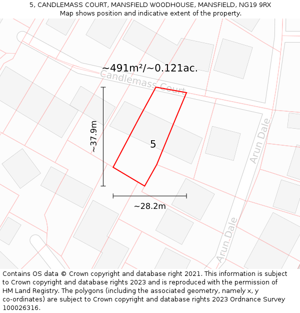 5, CANDLEMASS COURT, MANSFIELD WOODHOUSE, MANSFIELD, NG19 9RX: Plot and title map