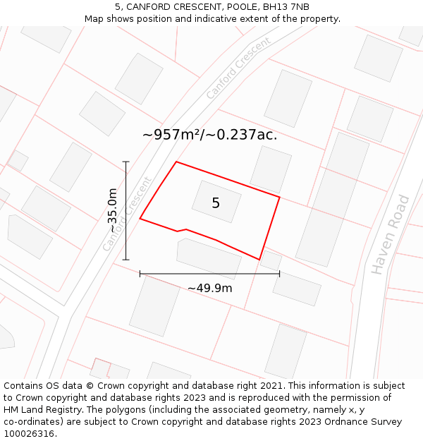 5, CANFORD CRESCENT, POOLE, BH13 7NB: Plot and title map