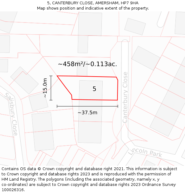 5, CANTERBURY CLOSE, AMERSHAM, HP7 9HA: Plot and title map