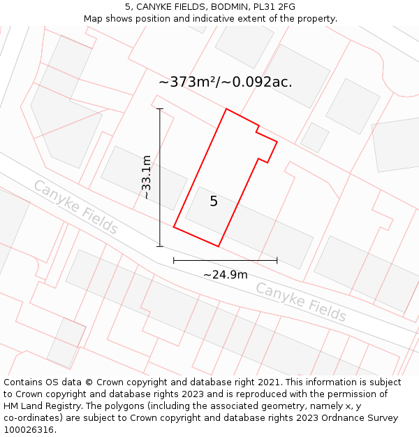 5, CANYKE FIELDS, BODMIN, PL31 2FG: Plot and title map