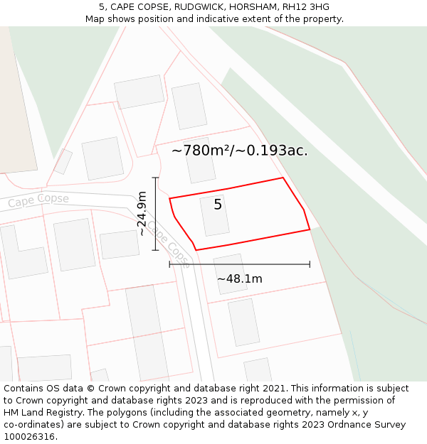 5, CAPE COPSE, RUDGWICK, HORSHAM, RH12 3HG: Plot and title map