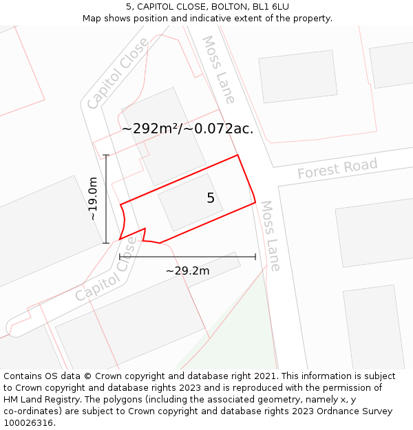 5, CAPITOL CLOSE, BOLTON, BL1 6LU: Plot and title map