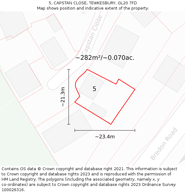 5, CAPSTAN CLOSE, TEWKESBURY, GL20 7FD: Plot and title map