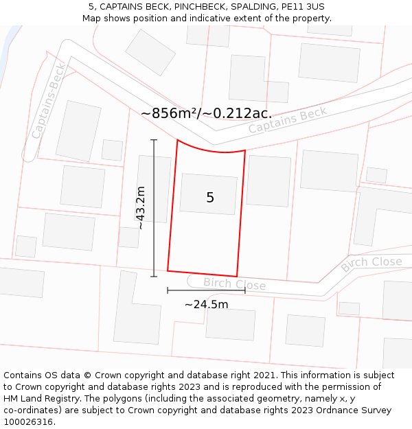 5, CAPTAINS BECK, PINCHBECK, SPALDING, PE11 3US: Plot and title map