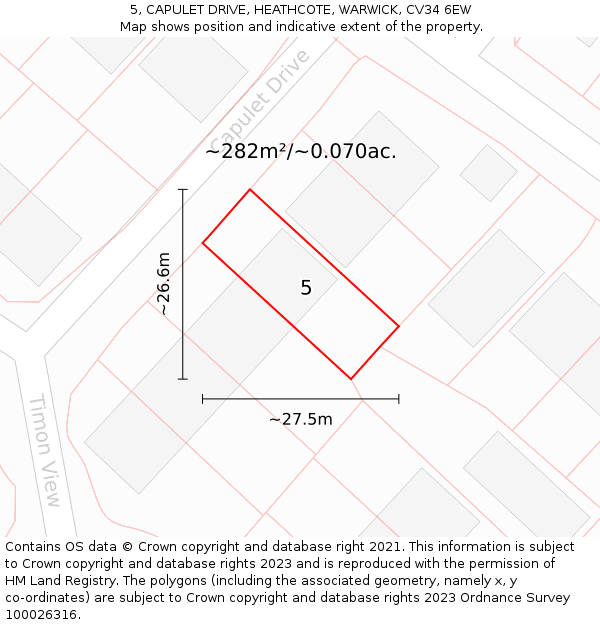 5, CAPULET DRIVE, HEATHCOTE, WARWICK, CV34 6EW: Plot and title map