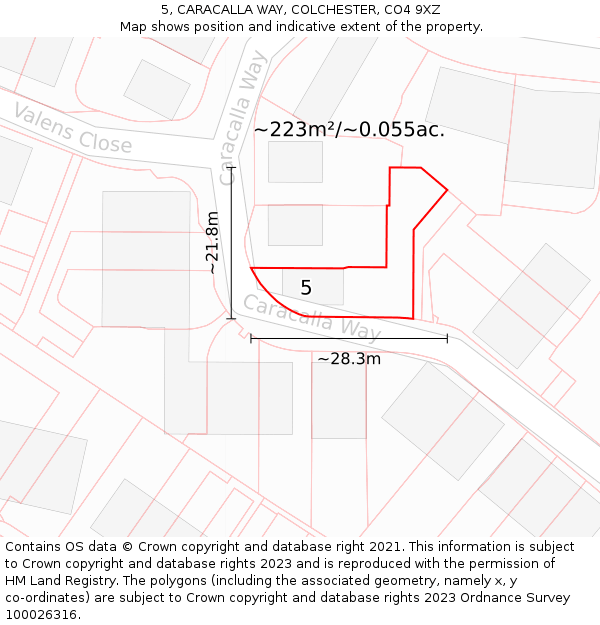 5, CARACALLA WAY, COLCHESTER, CO4 9XZ: Plot and title map