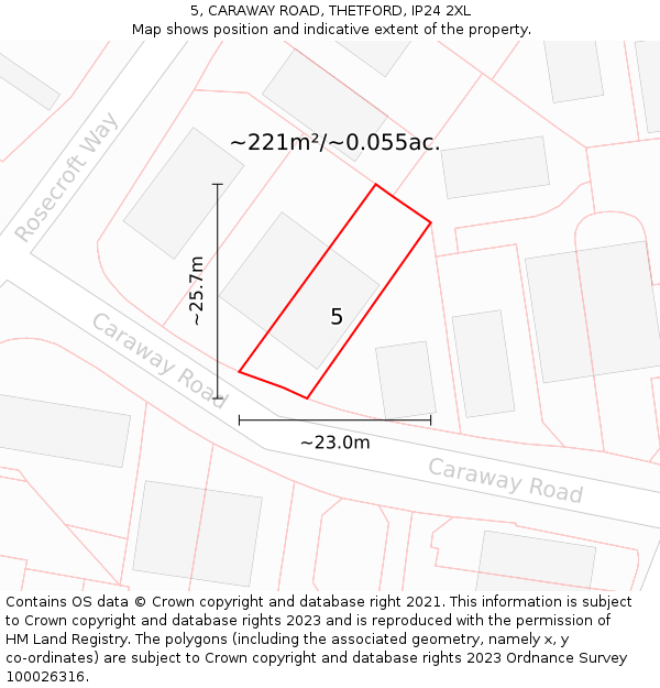 5, CARAWAY ROAD, THETFORD, IP24 2XL: Plot and title map