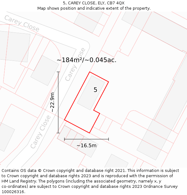 5, CAREY CLOSE, ELY, CB7 4QX: Plot and title map