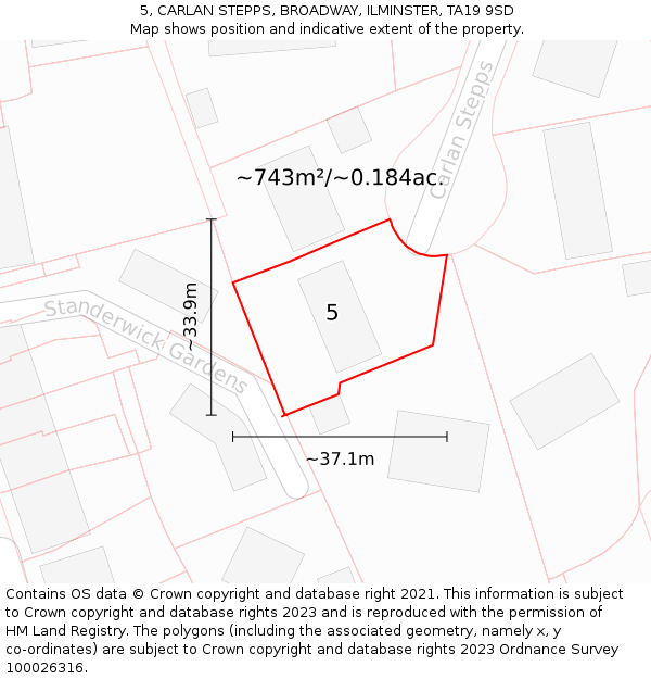 5, CARLAN STEPPS, BROADWAY, ILMINSTER, TA19 9SD: Plot and title map