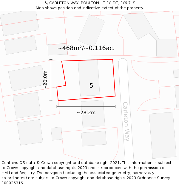 5, CARLETON WAY, POULTON-LE-FYLDE, FY6 7LS: Plot and title map