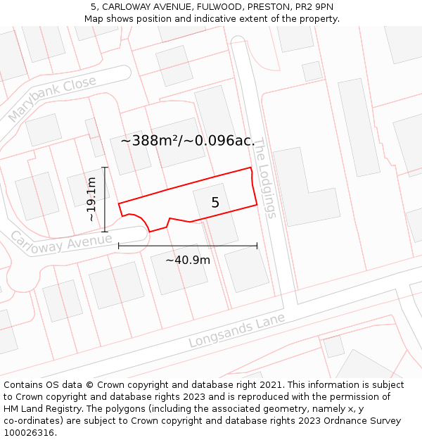 5, CARLOWAY AVENUE, FULWOOD, PRESTON, PR2 9PN: Plot and title map