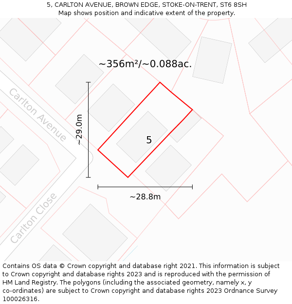 5, CARLTON AVENUE, BROWN EDGE, STOKE-ON-TRENT, ST6 8SH: Plot and title map