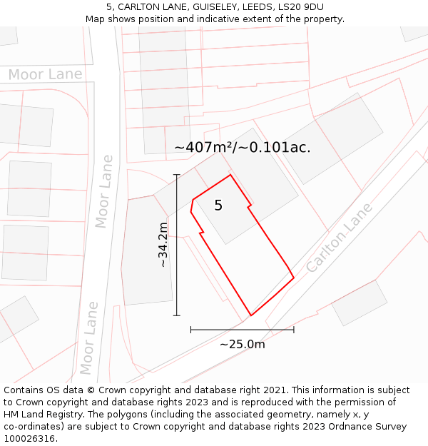 5, CARLTON LANE, GUISELEY, LEEDS, LS20 9DU: Plot and title map