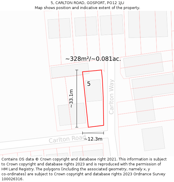 5, CARLTON ROAD, GOSPORT, PO12 1JU: Plot and title map