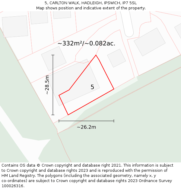5, CARLTON WALK, HADLEIGH, IPSWICH, IP7 5SL: Plot and title map