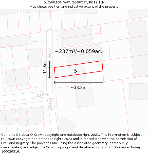 5, CARLTON WAY, GOSPORT, PO12 1LN: Plot and title map