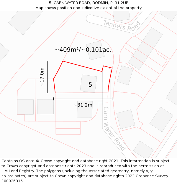 5, CARN WATER ROAD, BODMIN, PL31 2UR: Plot and title map