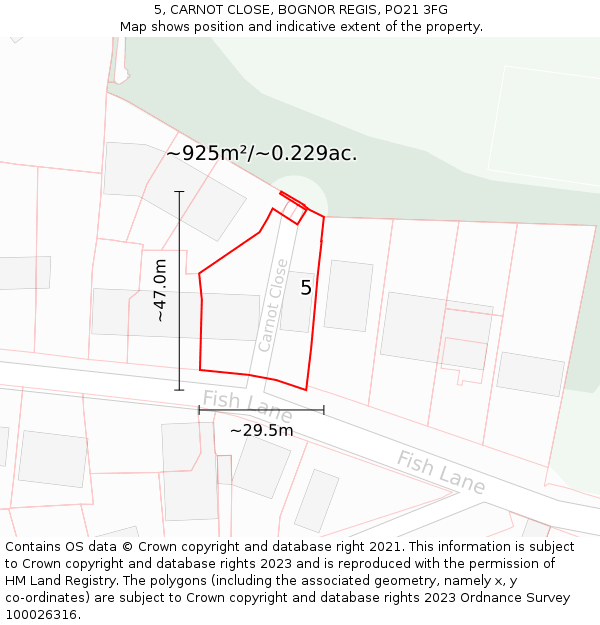 5, CARNOT CLOSE, BOGNOR REGIS, PO21 3FG: Plot and title map