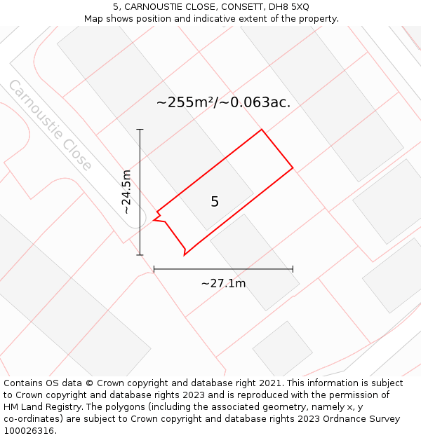 5, CARNOUSTIE CLOSE, CONSETT, DH8 5XQ: Plot and title map