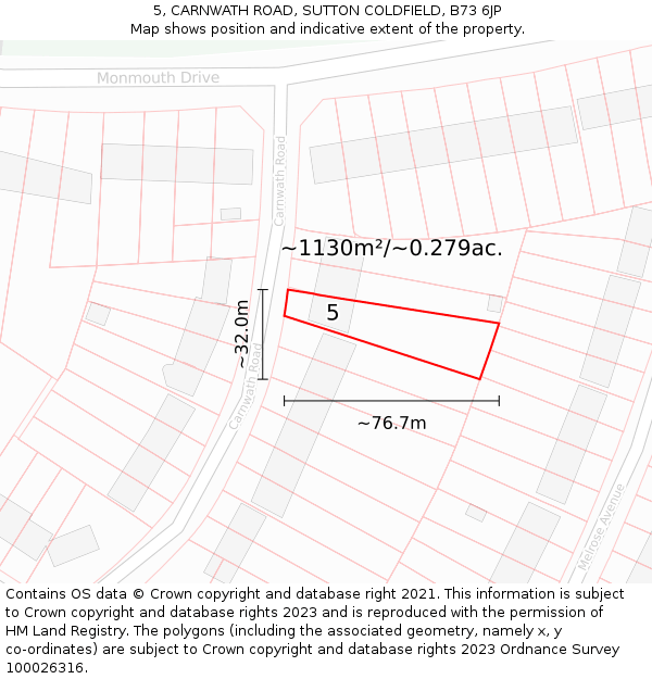 5, CARNWATH ROAD, SUTTON COLDFIELD, B73 6JP: Plot and title map