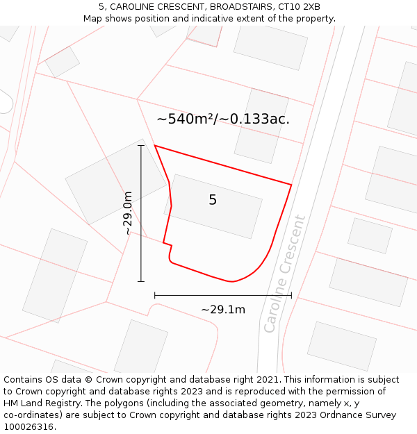 5, CAROLINE CRESCENT, BROADSTAIRS, CT10 2XB: Plot and title map