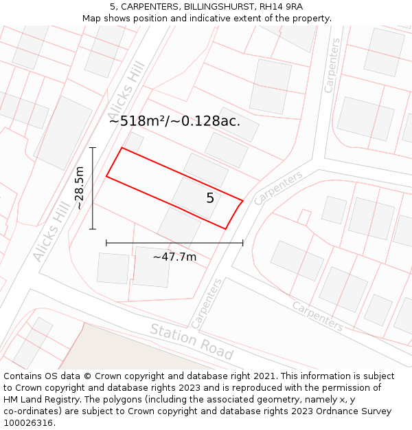 5, CARPENTERS, BILLINGSHURST, RH14 9RA: Plot and title map