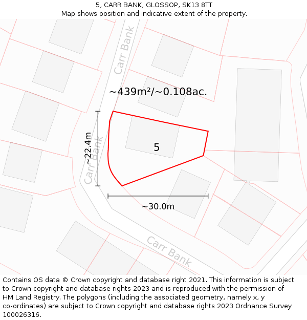 5, CARR BANK, GLOSSOP, SK13 8TT: Plot and title map