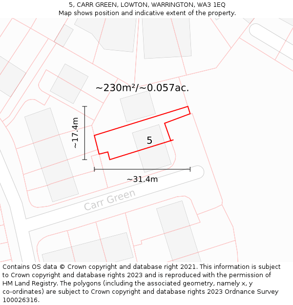 5, CARR GREEN, LOWTON, WARRINGTON, WA3 1EQ: Plot and title map