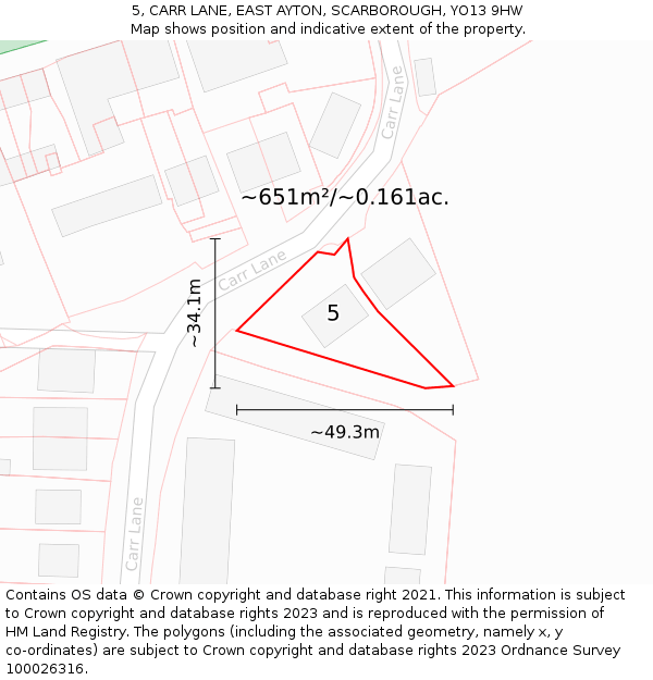 5, CARR LANE, EAST AYTON, SCARBOROUGH, YO13 9HW: Plot and title map