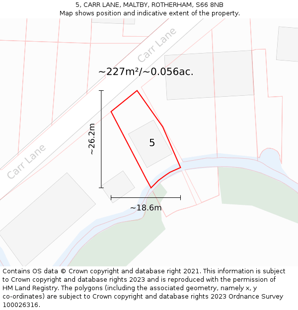 5, CARR LANE, MALTBY, ROTHERHAM, S66 8NB: Plot and title map
