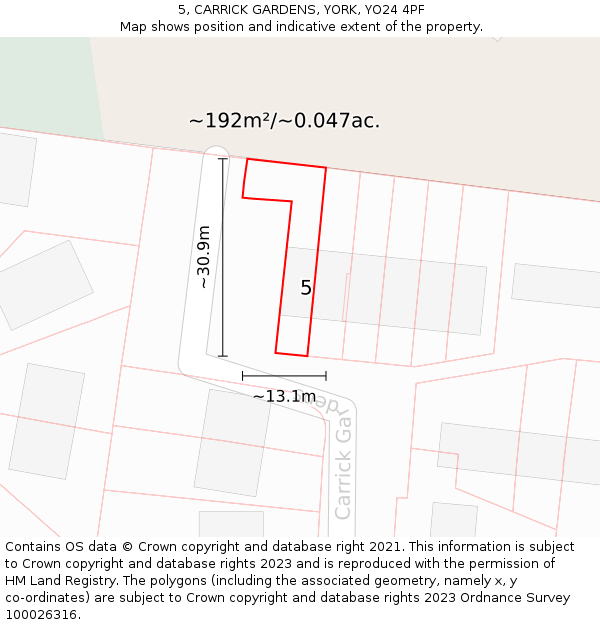 5, CARRICK GARDENS, YORK, YO24 4PF: Plot and title map