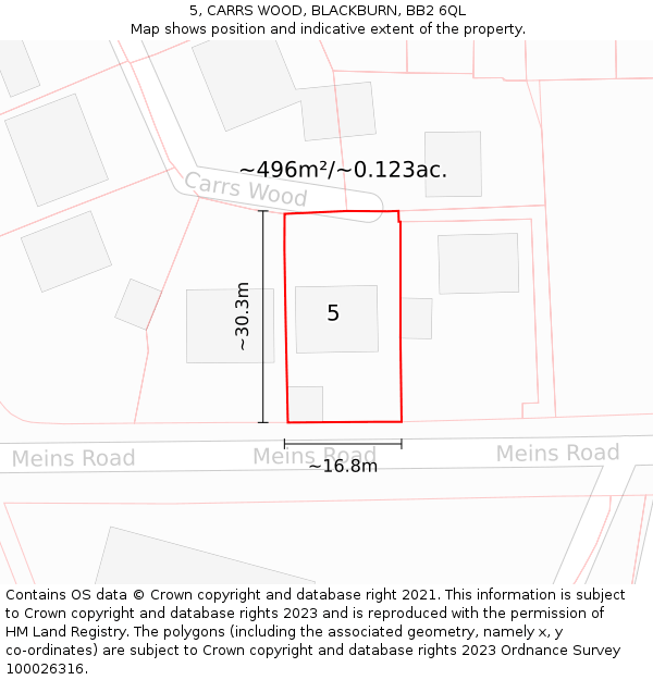 5, CARRS WOOD, BLACKBURN, BB2 6QL: Plot and title map