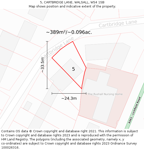 5, CARTBRIDGE LANE, WALSALL, WS4 1SB: Plot and title map