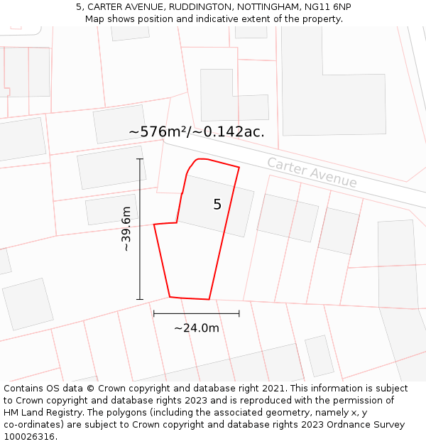 5, CARTER AVENUE, RUDDINGTON, NOTTINGHAM, NG11 6NP: Plot and title map