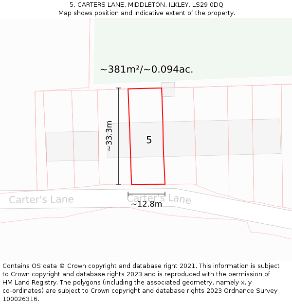 5, CARTERS LANE, MIDDLETON, ILKLEY, LS29 0DQ: Plot and title map