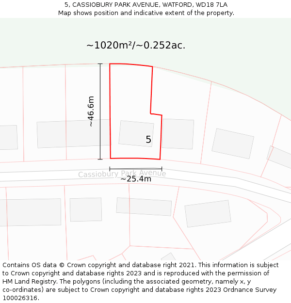 5, CASSIOBURY PARK AVENUE, WATFORD, WD18 7LA: Plot and title map